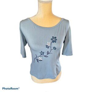 Anchor Blue Vintage 90s Crop Floral Embroidery Top